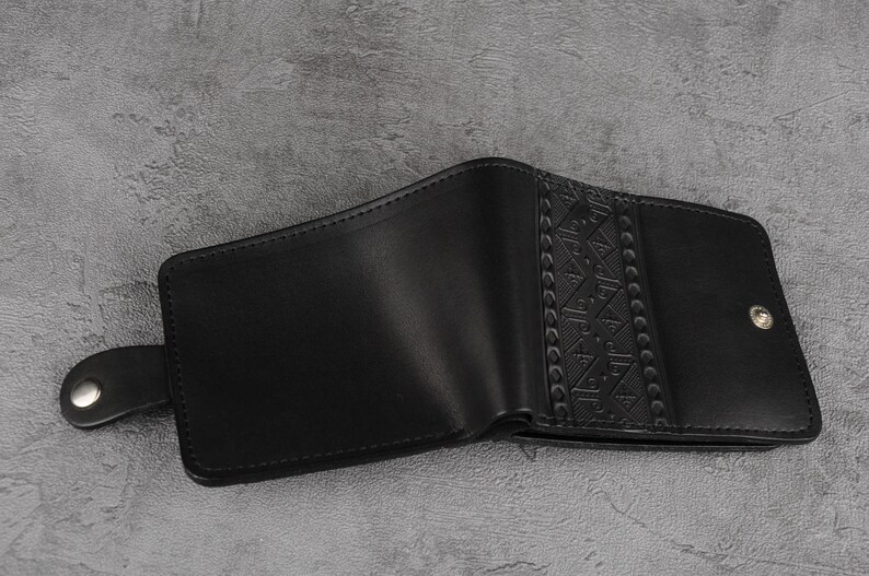 Black leather wallet mens, black pocket wallet, small men's wallet, black wallet for him, genuine leather wallet, pocket wallet image 3