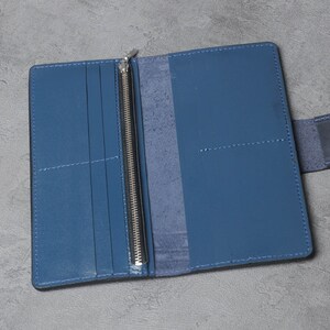 Cartera de cuero azul, Cartera de cuero suave, Cartera con bolsillo para monedas, Cartera unisex, Cartera de cuero auténtico, Cartera de mano, Cartera de mujer imagen 2