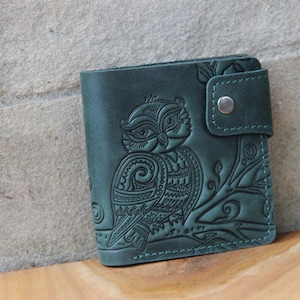 Organizador de bolso boho para mulheres, disponível em 2 cores, carteira dobrável de couro estampado, presente de 3º aniversário de casamento, mini carteira dobrável