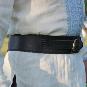 Zwarte brede leren korsetriem, brede echt leren herenriem, leren cosplayriem, atletische riem voor rugondersteuning [12 cm (4,7&#39;)]