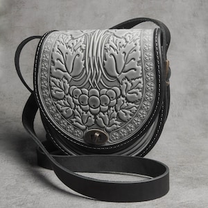Embossed Leather Crossbody Bag: Handmade Guelder Rose Purse
