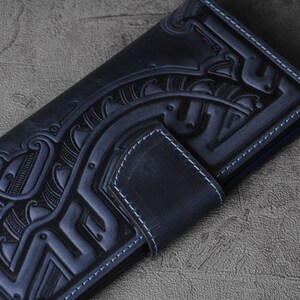 Cartera de cuero azul, Cartera de cuero suave, Cartera con bolsillo para monedas, Cartera unisex, Cartera de cuero auténtico, Cartera de mano, Cartera de mujer imagen 4