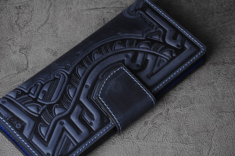 Cartera de cuero azul, Cartera de cuero suave, Cartera con bolsillo para monedas, Cartera unisex, Cartera de cuero auténtico, Cartera de mano, Cartera de mujer imagen 4