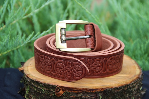 Embossed Leather Celtic Belt: Adjustable Unisex Accessory - Etsy display picture 1