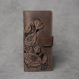 Cartera de piel color chocolate, cartera de piel suave, cartera con bolsillo para monedas, cartera larga para mujer, cartera clutch, cartera para mujer