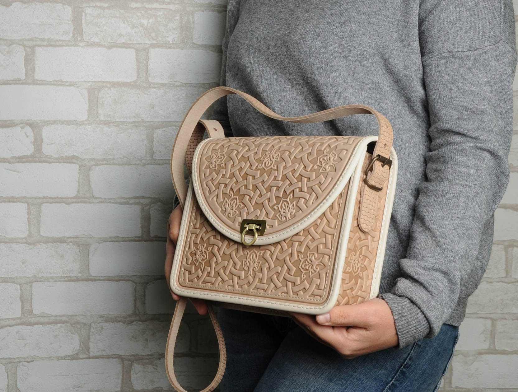 Beige crossbody bag beige leather purse big shoulder bag Etsy