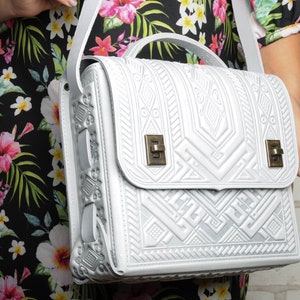 Sac cartable en cuir blanc, porte-documents blanc, sac en cuir véritable, sac en cuir gaufré, sac à bandoulière, sac à bandoulière, grand sac