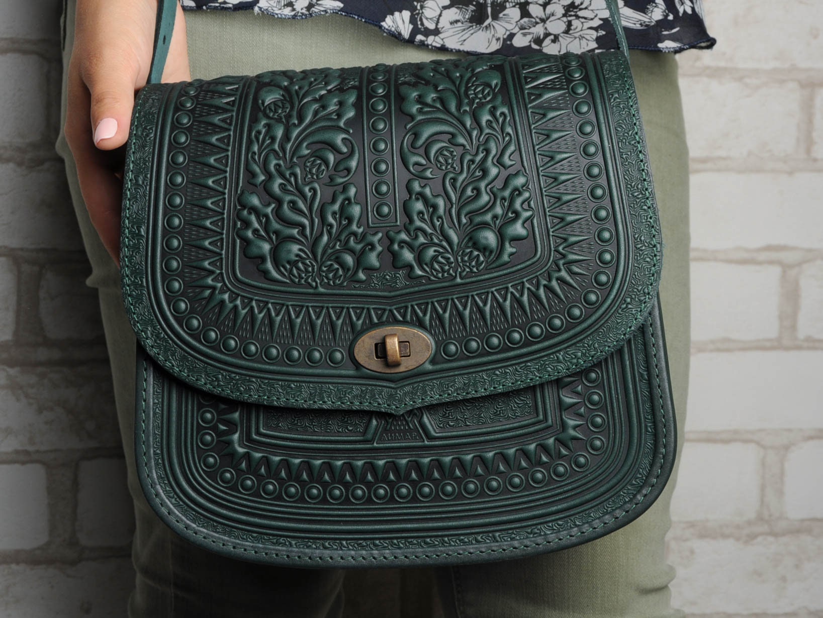 Green crossbody bag big leather bag green messenger bag Etsy