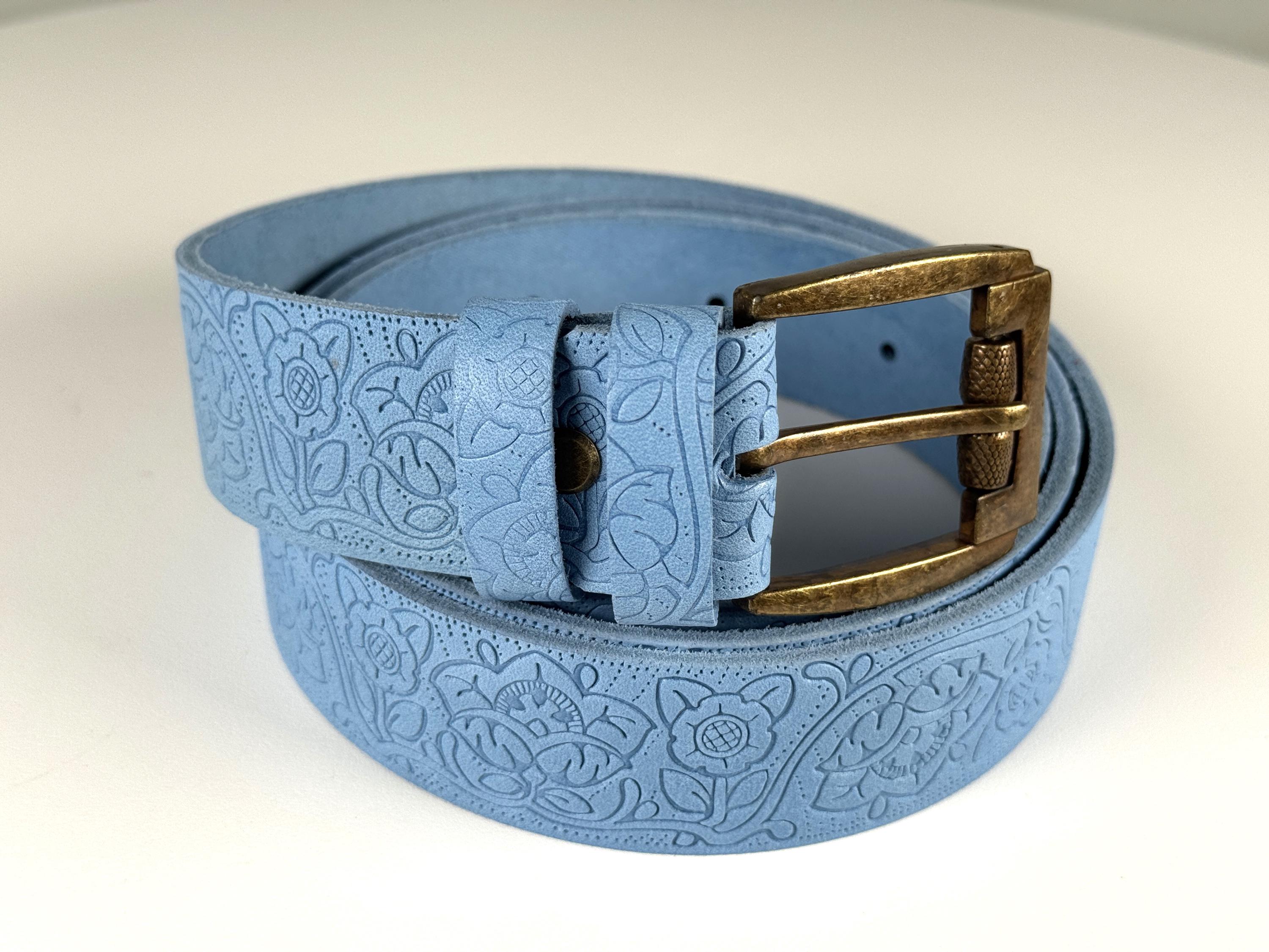 Leatherock Croc-Embossed Light Blue Belt with Crystal Floral Buckle NicoBlu® Tinsley Leather Belt in Croc-Embossed Navy main image 4