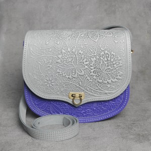 Embossed Leather Crossbody Bag: Handmade Floral Messenger Purse