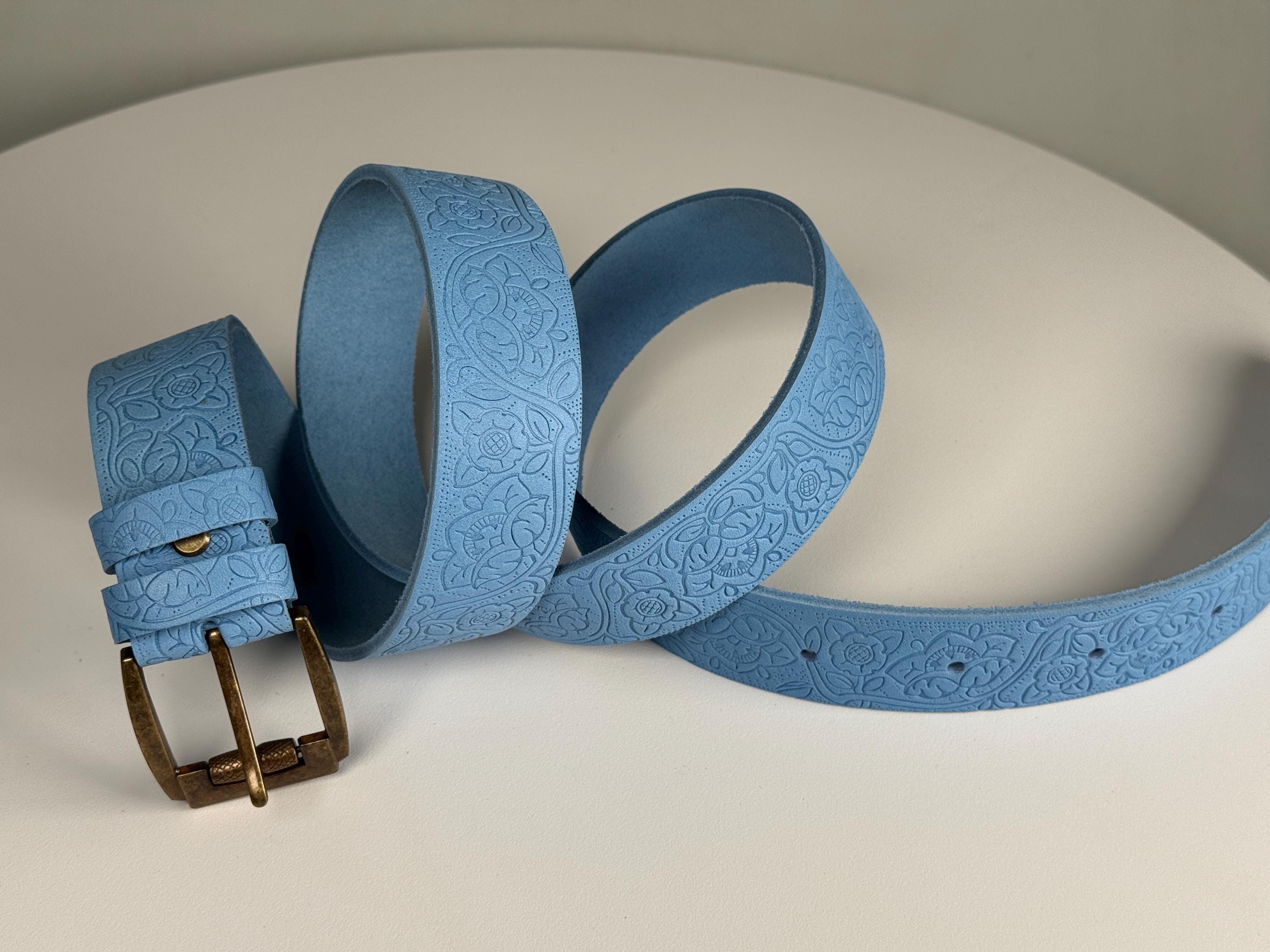 Leather blue floral belt Women main image 3
