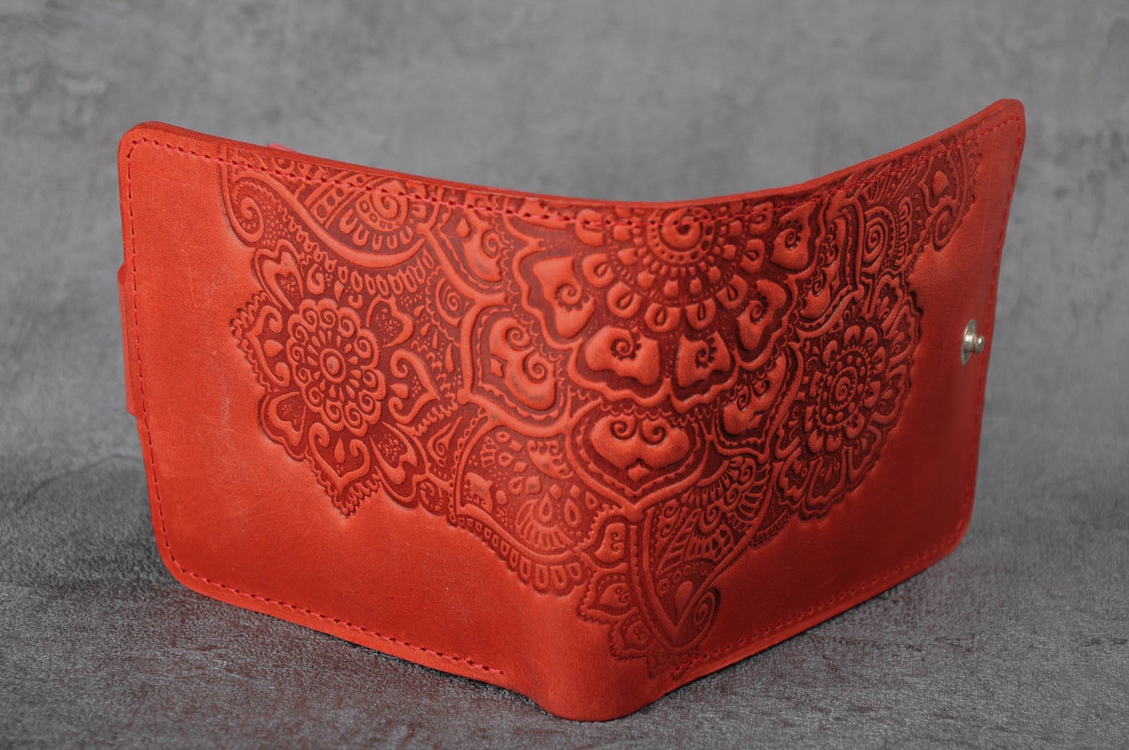 Red Leather Wallet Embossed Billfold Pocket Wallet Unique - Etsy