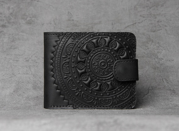 Bohemian Mandala Element Womens Genuine Leather Wallet Zip Around Wallet Clutch Wallet Coin Purse