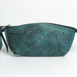 Embossed Leather Cosmetic Bag: &#39;Carpathians&#39; Pattern Toiletry Bag