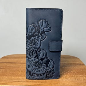 Cartera de piel azul, cartera de piel suave, cartera con monedero, cartera larga para mujer, cartera de mano, cartera de mujer