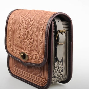 Embossed Leather Crossbody Bag: Handmade Beige Shoulder Bag