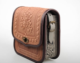 Embossed Leather Crossbody Bag: Handmade Beige Shoulder Bag