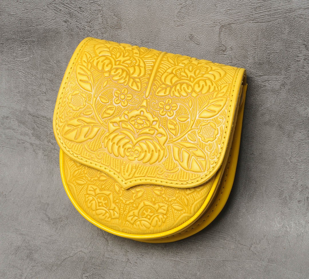 Leather Mini Purse Small Feminine Bag Yellow Bag Hot Tooled Etsy