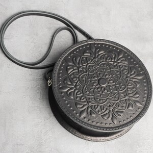 Leather Evening Bag, Black Round Purse, Round Leather Bag, Black ...