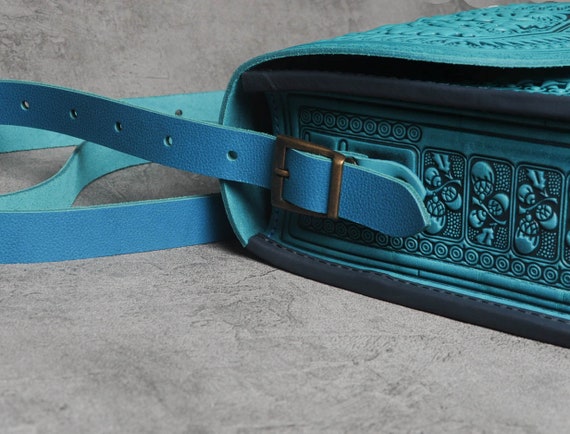 トートバッグ BOYY Light Blue Leather Buckle Shoulder Bag Turquoise Messenger Bag, Genuine Leather Bag, Big Leather