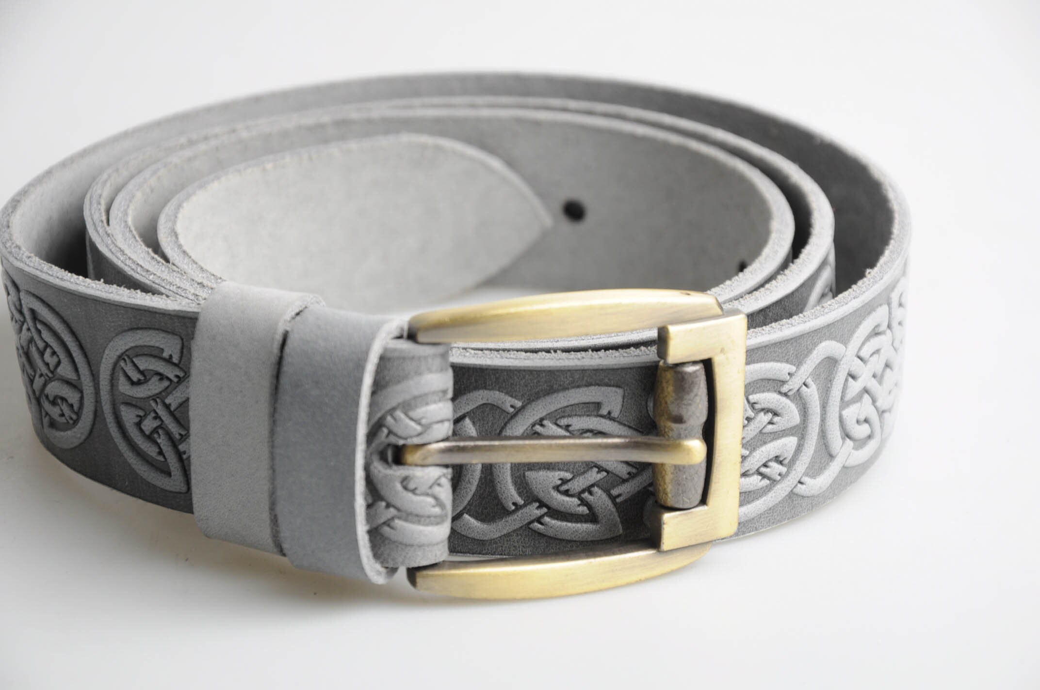 Gray leather belt celtic leather belt celtic belt embossed Etsy