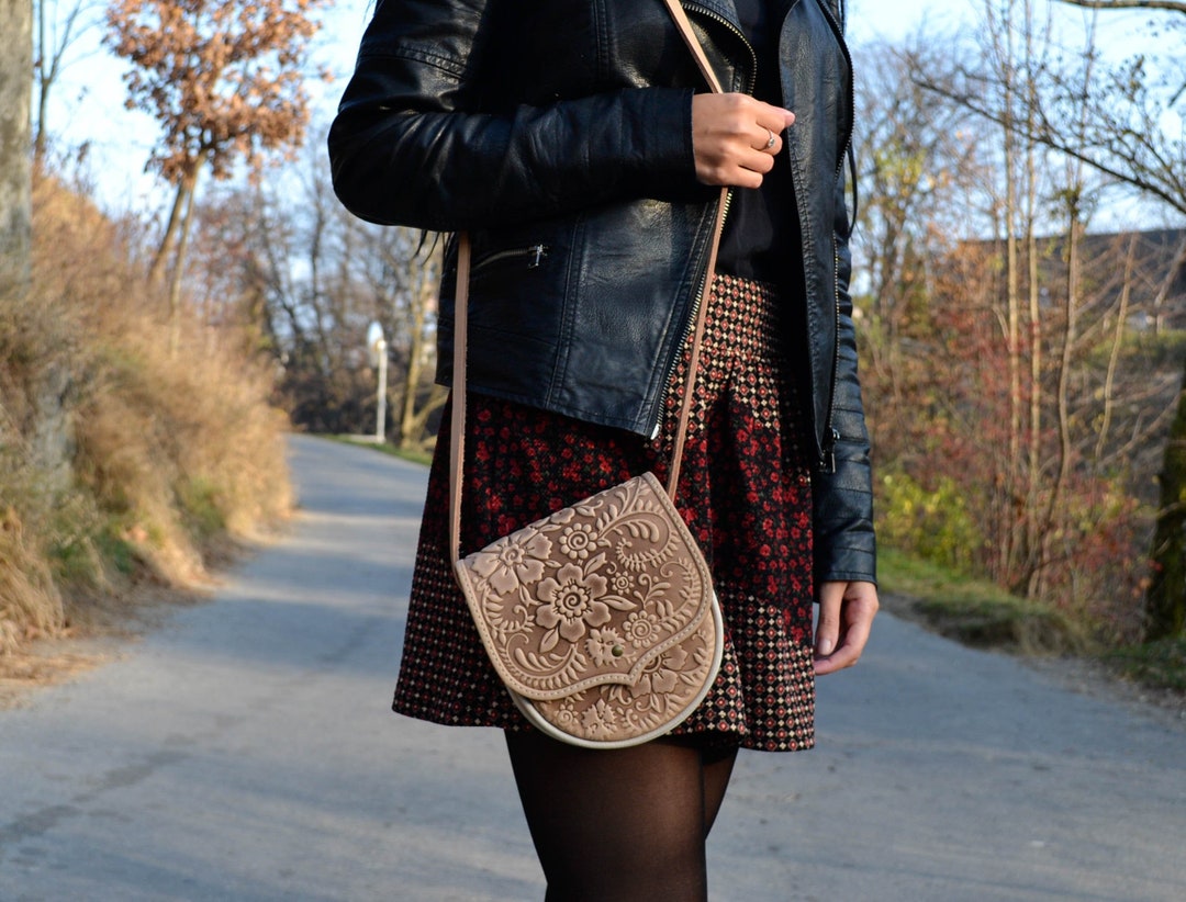 Beige Small Bag, Leather Mini Purse, Tan Leather Bag, Hot Tooled ...
