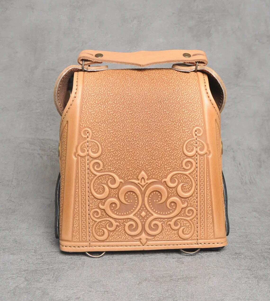 Embossed Leather Mini Backpack Purse: Handmade Satchel Bag  display picture 3