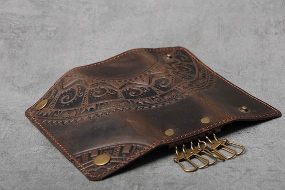 Cartera organizadora de llaves, estuche de llaves de cuero, funda