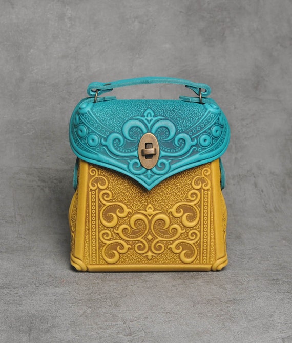 Embossed Leather Mini Backpack, Women's Travel Rucksack, 3rd Anniversary Gift