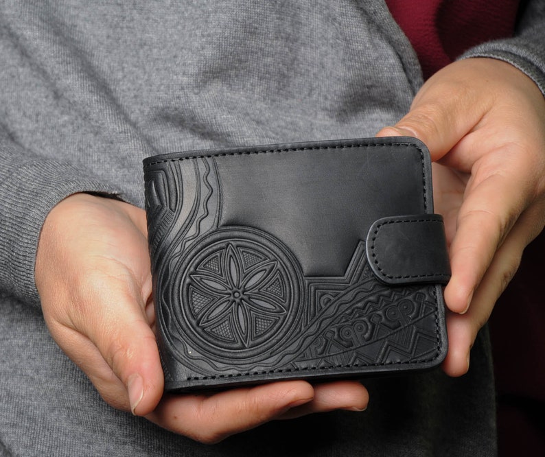 Cartera de cuero negro, billetera de cuero para hombres, billetera de bolsillo para hombres, billetera pequeña para hombres, billetera de cuero genuino, billetera de cuero imagen 1
