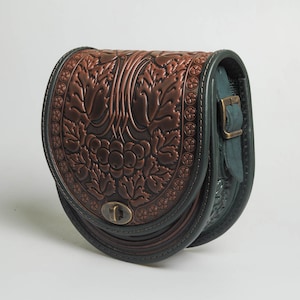 Brown crossbody bag, round leather bag, brown leather purse, chocolate bag womens, crossbody bag, messenger bag, embossed leather