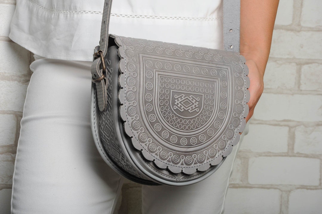 Gray Ethnic Purse Messenger Bag Hot Tooled Bag Genuine - Etsy