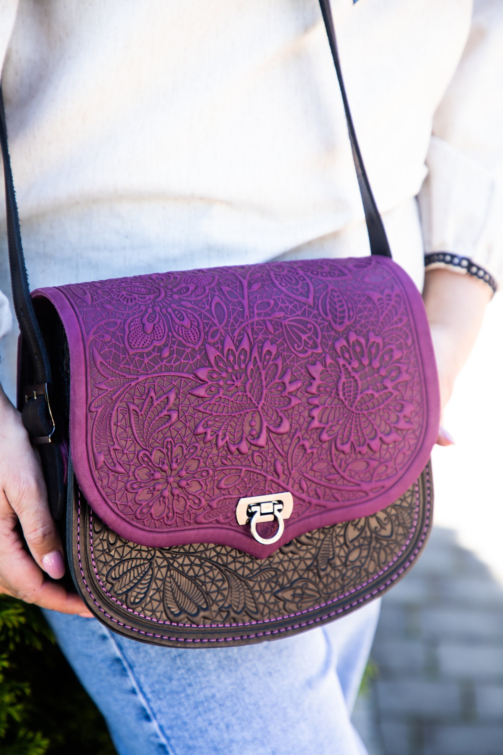 Purple/black Crossbody Bag, Purple Shoulder Bag, Bag With Flowers, Violet Messenger Bag Flower, Big Leather Purse, Embossed Leather Purse - Etsy Purple/black Crossbody Bag, Purple Shoulder Bag, Bag With Flowers, Violet Messenger Bag Flower, Big Leather Purse, Embossed Leather Purse - Etsy