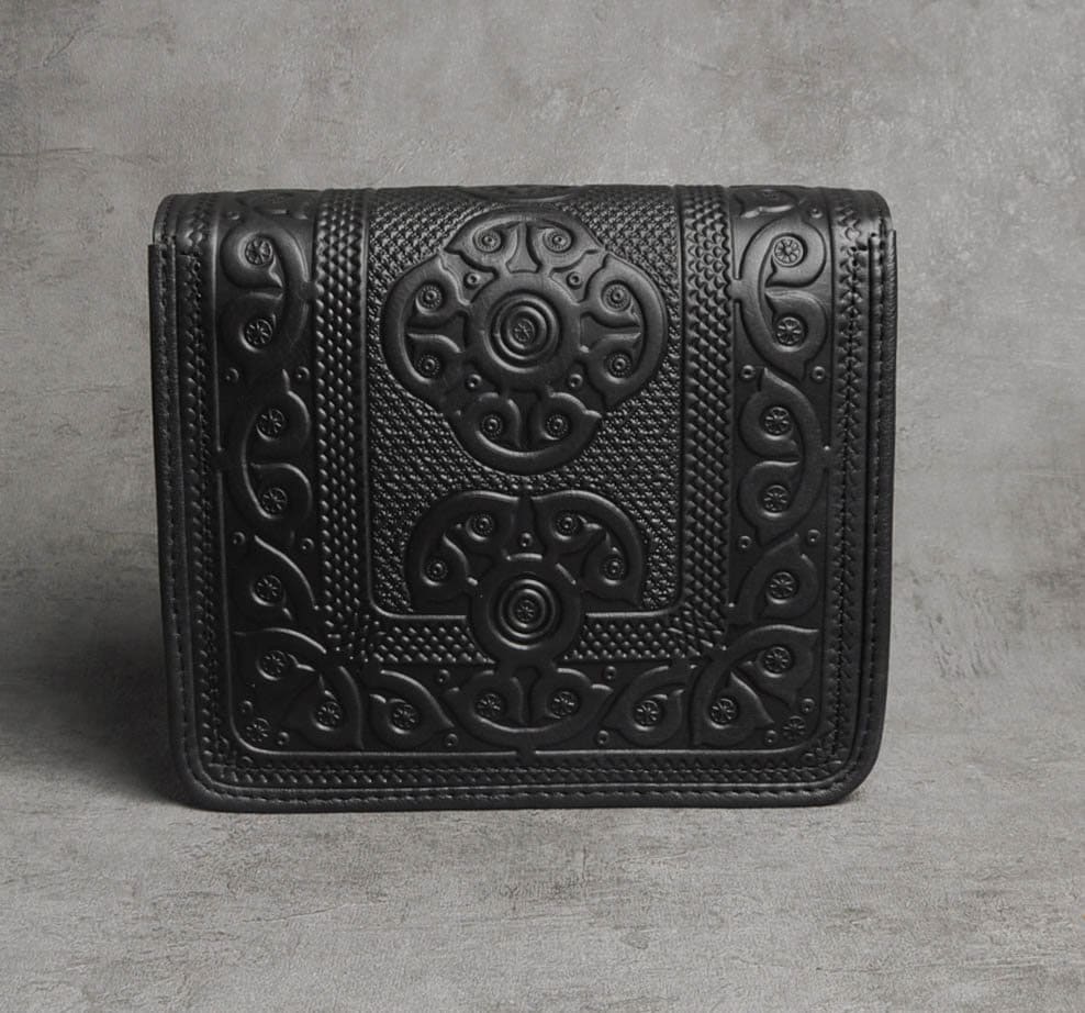Black Genuine Leather Embossed Purse Over the Shoulder