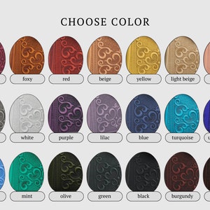 May include: An image displaying a variety of decorative egg-shaped objects in various colors, including pink, foxy, red, beige, yellow, light beige, powder, gray, white, purple, lilac, blue, turquoise, ultramarine, light blue, mint, olive, green, black, burgundy, and brown. The text "CHOOSE COLOR" is at the top.