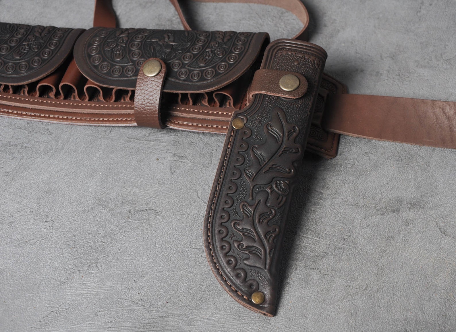 Brown leather bandolier cartridge belt leather hunting belt | Etsy