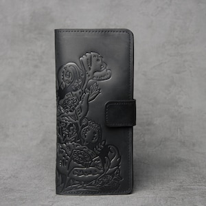 Black leather wallet, soft leather wallet, wallet with coin pocket, long wallet for women, full grain wallet, clutch wallet, womens wallet