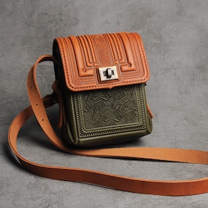 foxy/olive small bag, small satchel purse, genuine leather shoulder bag, men's shoulder bag, leather messenger bag, gift for him