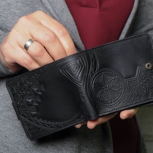 Cartera de cuero negro, billetera de cuero para hombres, billetera de bolsillo para hombres, billetera pequeña para hombres, billetera de cuero genuino, billetera de cuero imagen 2