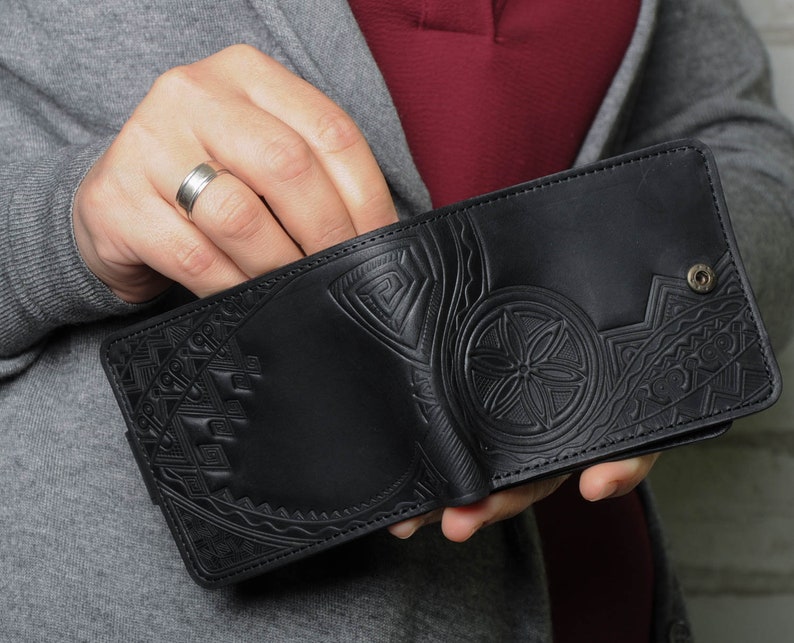 Cartera de cuero negro, billetera de cuero para hombres, billetera de bolsillo para hombres, billetera pequeña para hombres, billetera de cuero genuino, billetera de cuero imagen 2