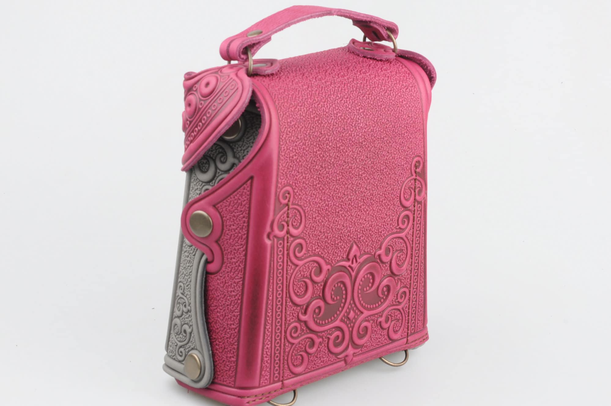 Elegant Pink Western Embossed Leather Handmade Backpack Monogram Backpack Hot Pink - Trendy Unisex Luxury Bag with  main image 2