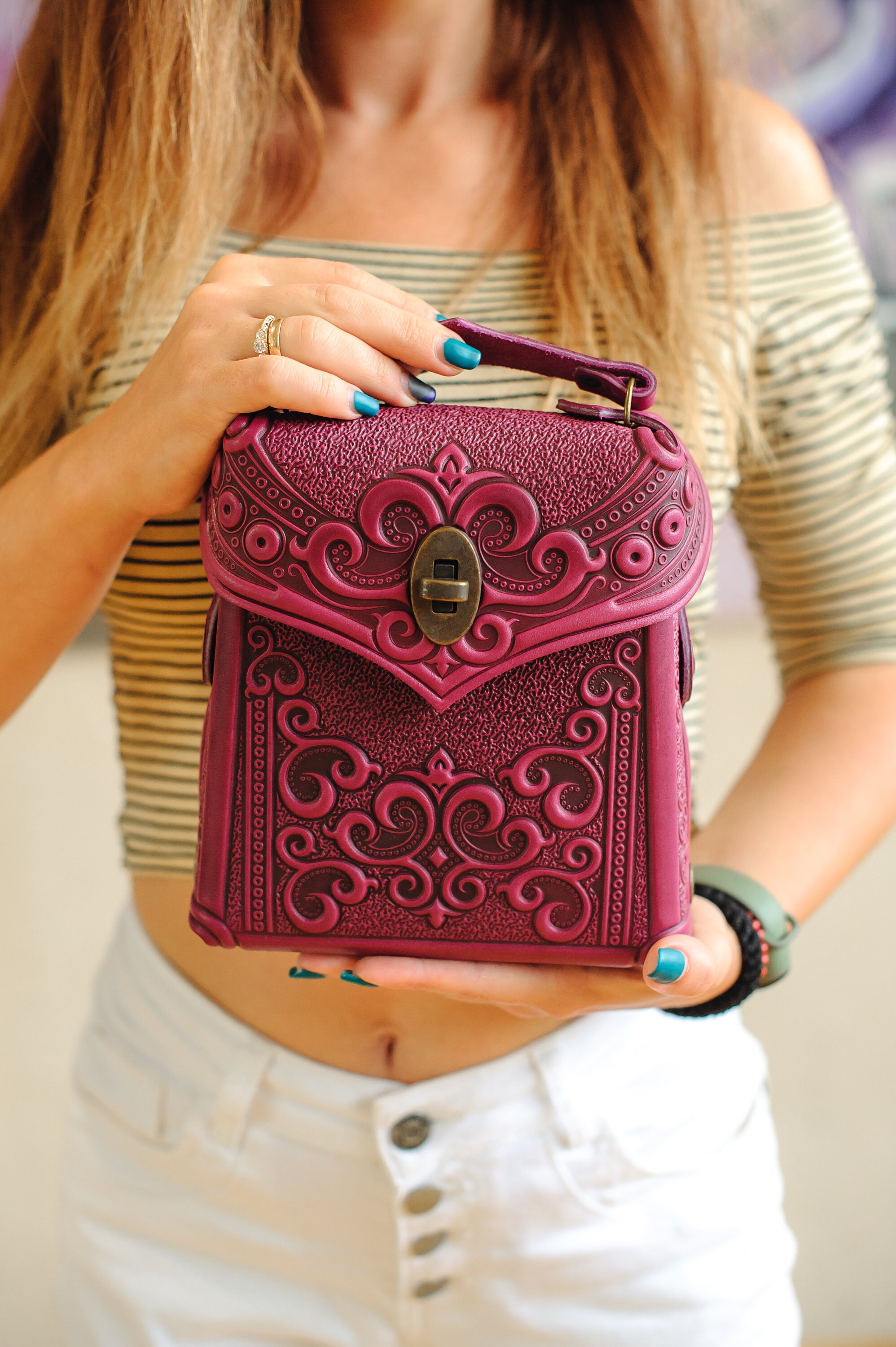 Pink leather mini backpack purse Etsy