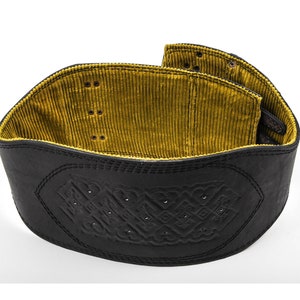 Wide Leather Corset Belt: Embossed Viking Style, Velvet Lined (5.9&quot;)