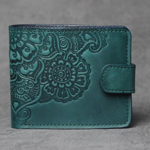 Carteira de couro feminina, carteira de couro macio, carteira em relevo, carteira de bolso, carteira de carteira, carteira pequena feminina, carteira verde