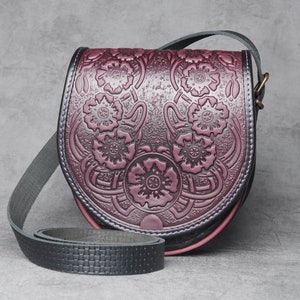 sac en cuir violet + noir, sac usiné à chaud, sac en cuir véritable, sac à main bordeaux pour femme, sac en cuir à bandoulière, sac à bandoulière pour femme