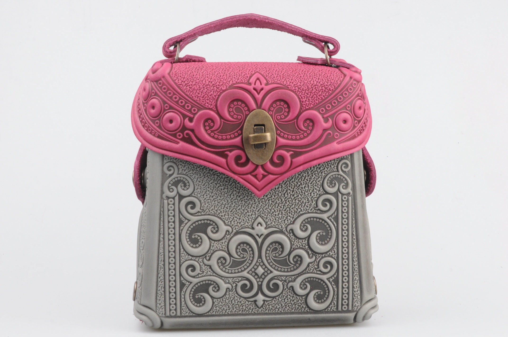 Elegant Pink Western Embossed Leather Handmade Backpack Monogram Backpack Hot Pink - Trendy Unisex Luxury Bag with  main image 4