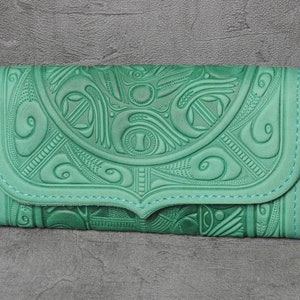 Cartera de piel verde, Cartera de mujer, Cartera de piel menta, Regalo para mujer, Cartera de piel de viaje, Portadocumentos de viaje, Cartera femenina