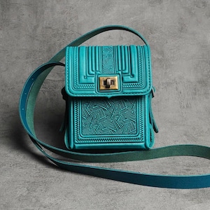 Leather phone pouch, Crossbody phone bag, Genuine leather mini bag, Embossed leather phone bag, Leather messenger bag, Mini leather purse