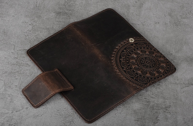 Mandala wallet brown leather wallet soft leather wallet Etsy