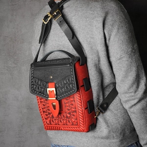 A5 Leather Tablet Bag: Vertical Messenger Shoulder Bag